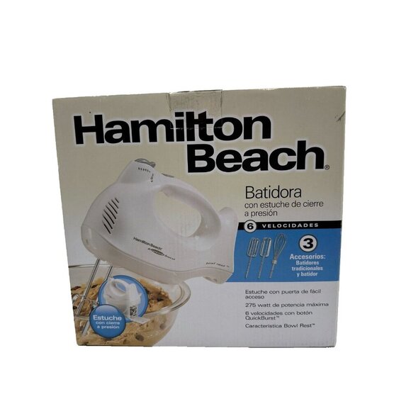 NIB Hamilton Beach 6 Speed Hand Mixer Quick Burst Storage Case White 3 attachmen - Picture 1 of 6